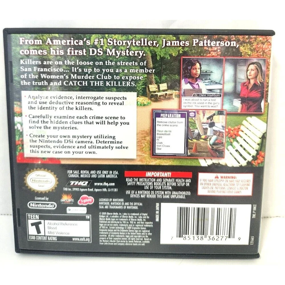 GAME CASE ONLY James Patterson WOMEN'S MURDER CLUB Games Of Passion Nintendo DS